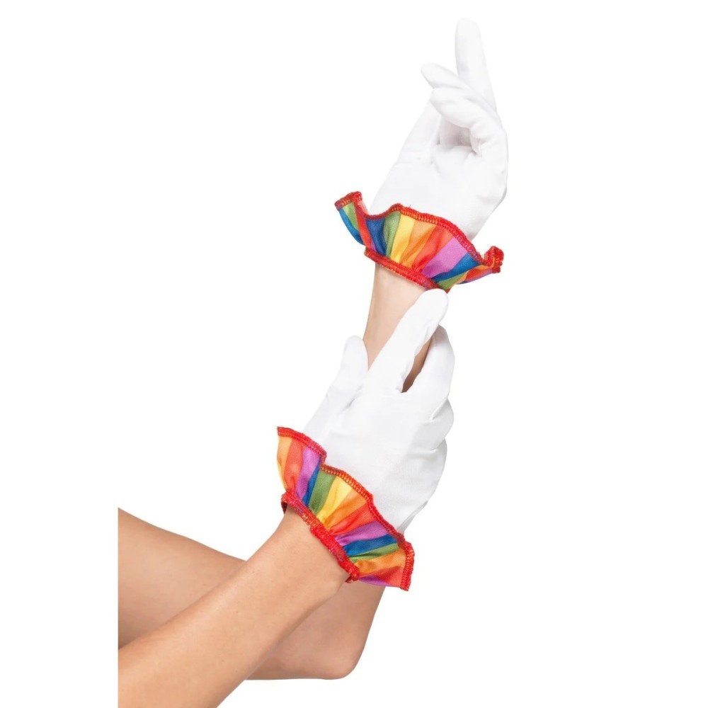 Clown gloves, white, with colored border