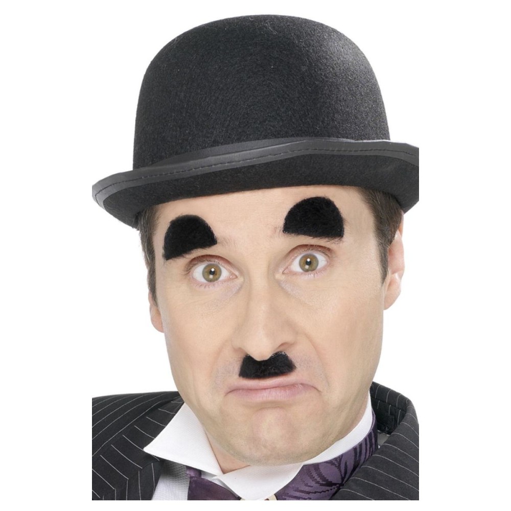 Chaplin mustache and eyebrows, black, adhesive