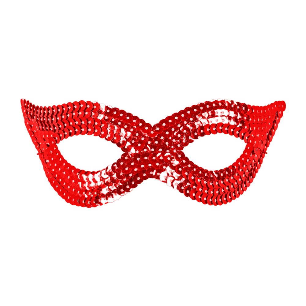 Eye mask, red, with sequins