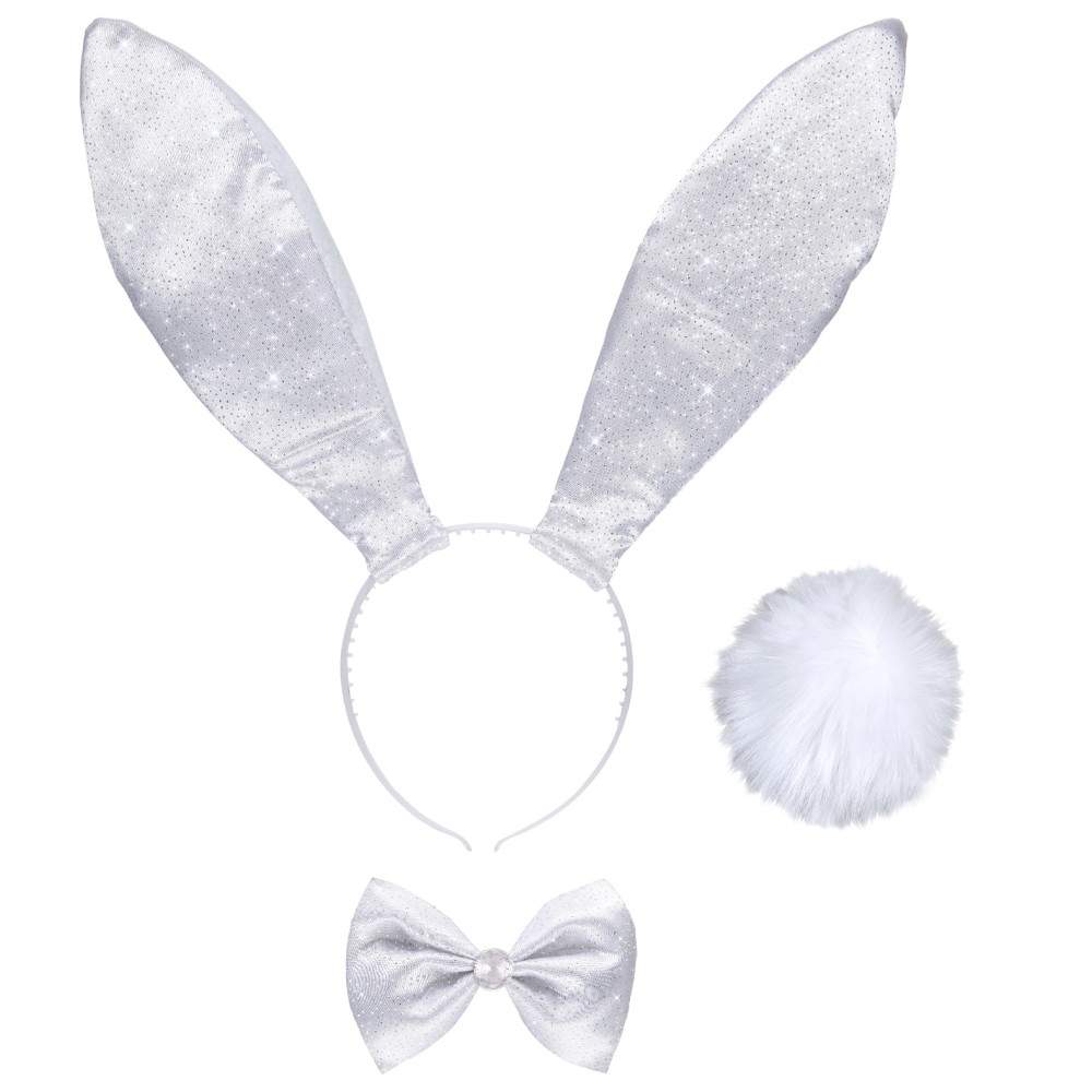 Rabbit set, 3-piece, glitter, white